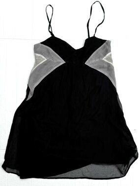 Vintage 100% Silk Black Sheer Spaghetti-Strap Babydoll Cami Geometric Insets